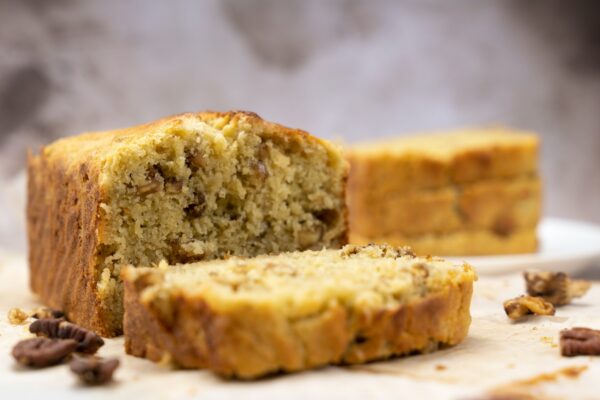 Homemade banana walnut loaf or pound cake